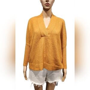 Anthropologie women's orange knit V - neck long sleeve pullover sweater Sz XS